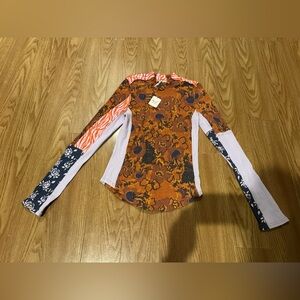 FREE PEOPLE Floral Long Sleeve Top with Mixed Patterns